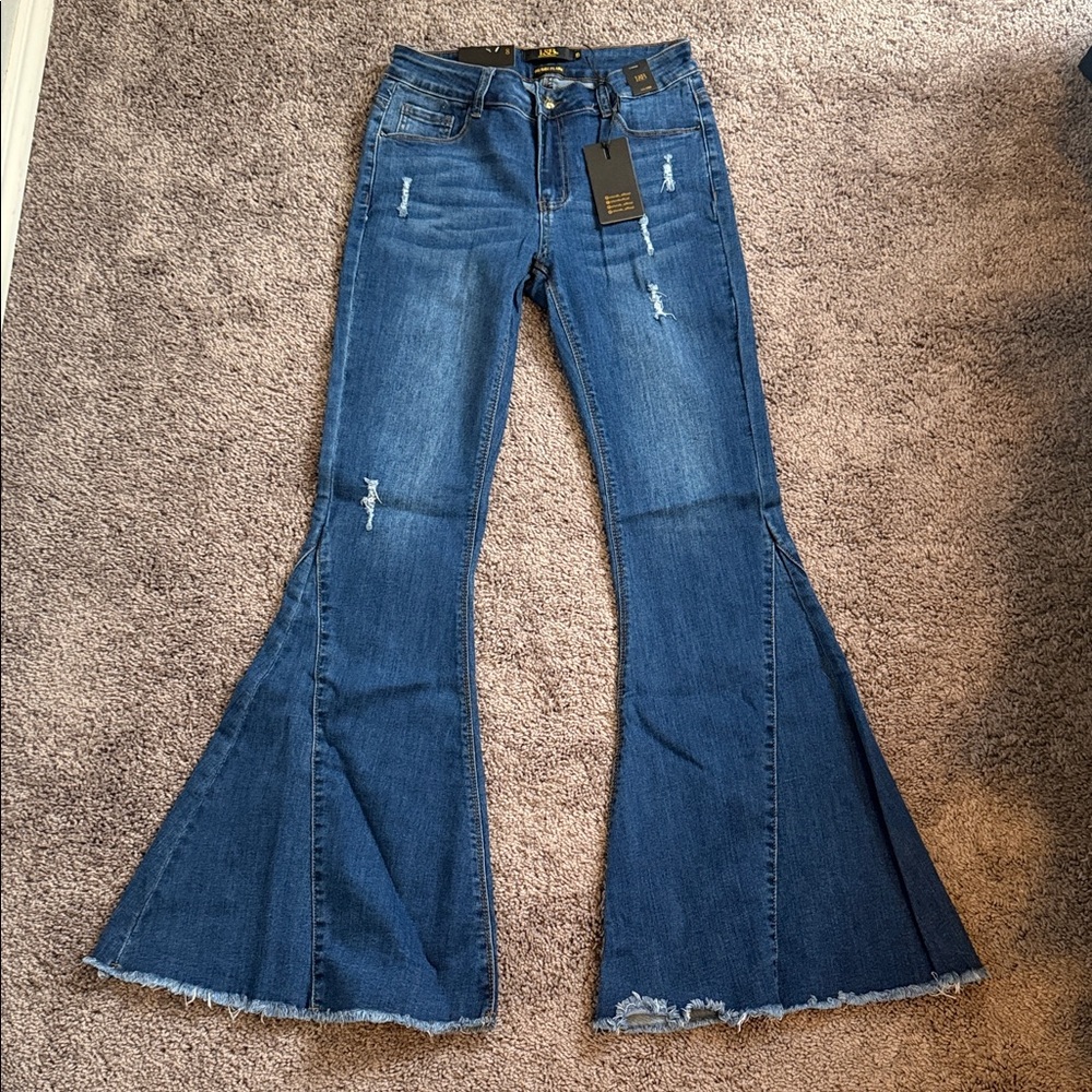 L&B Distressed Flare Jeans in Classic Blue